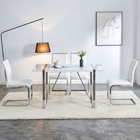 Moderne Esszimmerstühle 2er Set, Rückenlehne aus pu Kunstleder und Leinen, hoher Rücken gepolstert Side Chair, Querstreifen Rückenlehne Design für von OKWISH