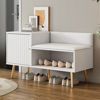 Moderne und luxuriöse Schuhtruhe in Weiß mit Stauraum, gepolsterter Bank und Rückenlehne – Schuhregal mit Griffen und Metallbeinen – Perfekt für den von OKWISH