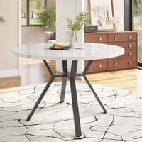 Okwish - Moderner und schlichter runder Marmor-Esstisch (Durchmesser 1 m), schwarzer X-förmiger Couchtisch mit Metallhalterung, stabil und langlebig, von OKWISH