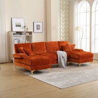 Modernes, großes Chenille-Sofa in U-Form mit zwei Liegesitzen für Wohnzimmer, Schlafzimmer, Büro, Wohnung, Villa, Lounge, Zuhause in der Nähe des von OKWISH
