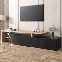 Modernes TV-Schrank-Design: Stilvolle Eleganz, praktischer Stauraum, Hochglänzendes Schwarz, Holzoptik, Glasböden, LED-Beleuchtung Okwish Schwarz von OKWISH