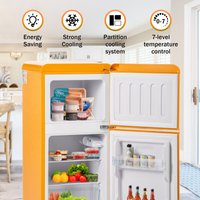 Retro-Kühlschrank. Gefrierkombination. 86,8 cm hoch, 45,5 cm mit 60 Liter Gesamtvolumen, 22 Liter Gefriervolumen. 163 kWh/Jahr, -27°C ∽ Retro-Kühlschrank. Gefrierkombination. 86,8 cm hoch, 45,5 cm mit 60 Liter Gesamtvolumen, 22 Liter Gefriervolumen. 163 kWh/Jahr, -27°C ∽ von OKWISH