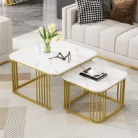 Okwish - Set aus 2 quadratischen Couchtischen in glänzender Marmoroptik, Satztische mit goldenen Beinen, 70 x 70 x 45 cm und 50 x 50 x 36,5 cm, Okwish - Set aus 2 quadratischen Couchtischen in glänzender Marmoroptik, Satztische mit goldenen Beinen, 70 x 70 x 45 cm und 50 x 50 x 36,5 cm, von OKWISH