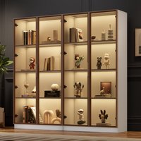 Set aus 2 weißen Glasvitrinen mit 16-farbiger LED-Beleuchtung, Vitrine mit Flügeltüren und verschiebbaren Regalen, 8040160 cm (einzeln), Hochschrank von OKWISH