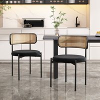 Okwish - Set mit 2 Samt-Esszimmerstühlen, modernen, einfachen Esszimmerstühlen mit vier Stützbeinen aus Metall, Rattan-Esszimmerstühlen für von OKWISH