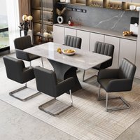 Set mit 6 Esszimmerstühlen, gepolsterter Sessel mit Zickzack-Metallbeinen, Loungesessel, Wohnzimmerstuhl für Schlafzimmer - Schwarz + 6 Stück von OKWISH