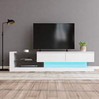 Stilvoller weißer Hochglanz-TV-Schrank - 1,4 Meter lang, 16-farbige LED-Beleuchtung, 60 Zoll TV-Fläche - ein Möbelstück, das Eleganz und von OKWISH