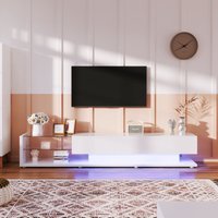 TV-Schränke, Lowboards, Hochglanz-Wohnzimmermöbel. Glastrennwände und variable LED-Beleuchtung. Es verbindet natürlichen, rustikalen Stil mit von OKWISH