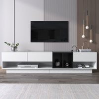 TV-Schrank, Lowboard, Kombination in Hochglanz-Weiß und Schwarz. Farbblockierendes Design, Schubladen, Fächer, mehrere Stauräume Okwish TV-Schrank, Lowboard, Kombination in Hochglanz-Weiß und Schwarz. Farbblockierendes Design, Schubladen, Fächer, mehrere Stauräume Okwish von OKWISH