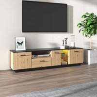 Okwish - TV-Schrank mit einer Schublade, drei Türen, zwei offene Fächer mit Glas TV-Möbel, TV-Board, TV-Lowboard Feinstruktur. Schwarze und von OKWISH