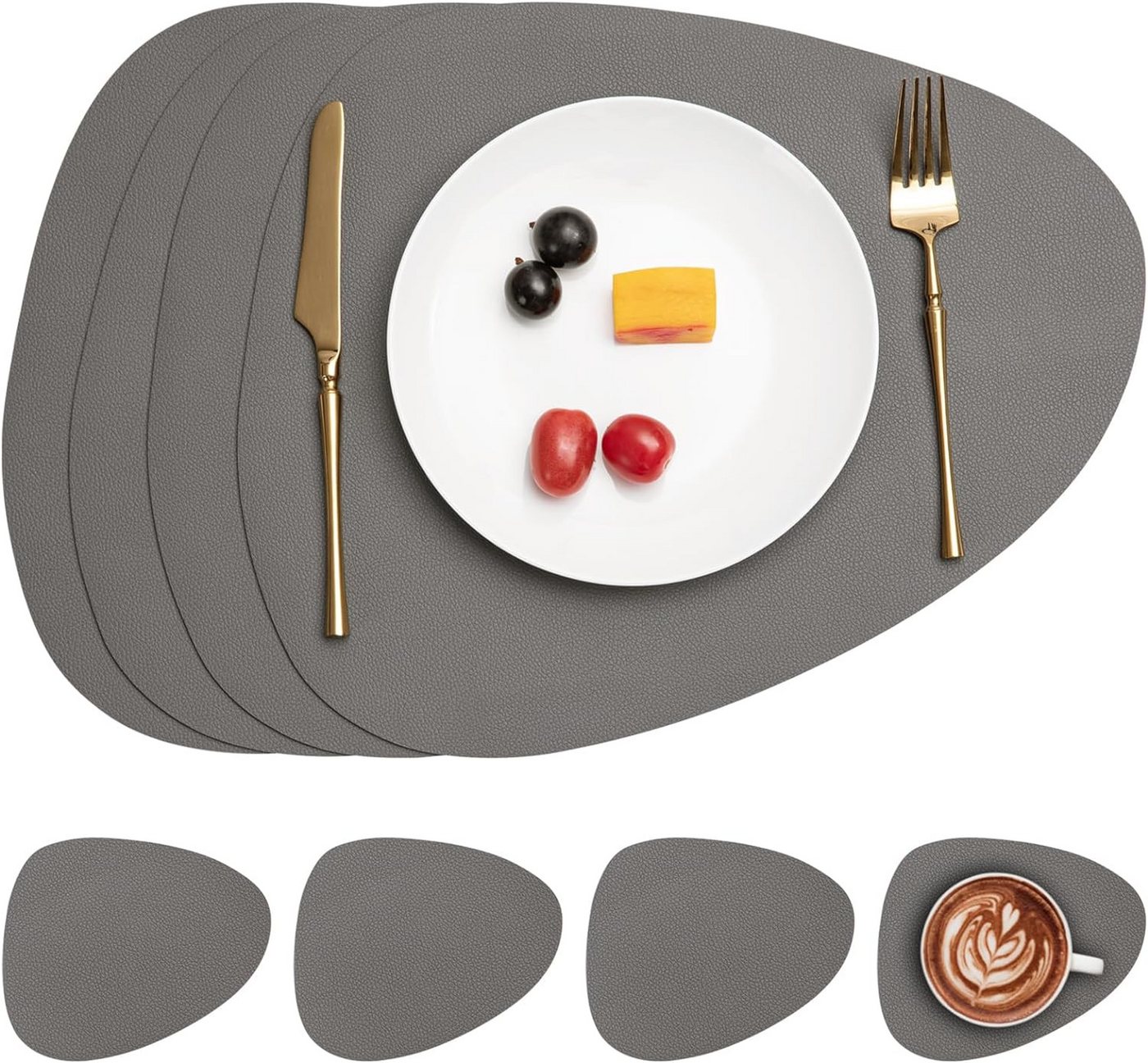 Platzset, Kunstleder Tischset Platz-Matten Platzdeckchen Tischsets Platzsets, OKWISH, (Rutschfest Abwaschbar Hitzebeständig Schmutzabweisend, Doppelseitigen Tischuntersetzer Untersetzer), 4x Tischsets 4x Untersetzer Hause Küche Speisetisch Restaurant Hotel von OKWISH