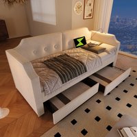 Polsterbett, Schlafsofa 90 x 200 cm mit USB-Typ-C-Leselampe, Schlafsofa, Chaiselongue mit 2 Stauraumschubladen, Kinderbett, Jugendbett, Bettgestell Polsterbett, Schlafsofa 90 x 200 cm mit USB-Typ-C-Leselampe, Schlafsofa, Chaiselongue mit 2 Stauraumschubladen, Kinderbett, Jugendbett, Bettgestell von OKWISH