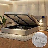 Polsterbett 180 x 200 cm, hydraulisches Bett, mit USB-Anschluss & kabellosem Laden & Lichtlampe, mit Stauraum, für Erwachsene & Jugendliche, Polsterbett 180 x 200 cm, hydraulisches Bett, mit USB-Anschluss & kabellosem Laden & Lichtlampe, mit Stauraum, für Erwachsene & Jugendliche, von OKWISH