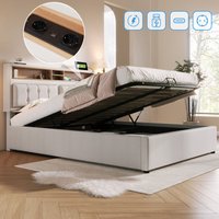 Polsterbett Doppelbett mit usb c Steckdose Ladefunktion Kopfteil,Stauraumbetten Bettgestell aus Leinenmaterial Jugendbett 160x200 mit lattenrost(Ohne von OKWISH