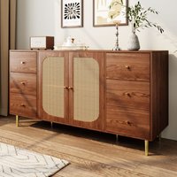 Rattan-Sideboard, Aufbewahrungseinheit mit Schublade, freistehende Holzmöbel, Küche, Zuhause, Wohnzimmer, Braun, 160 x 40 x 90 cm Rattan-Sideboard, Aufbewahrungseinheit mit Schublade, freistehende Holzmöbel, Küche, Zuhause, Wohnzimmer, Braun, 160 x 40 x 90 cm von OKWISH