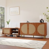 Okwish - Rattan-Sideboard-Set für das Wohnzimmer – Kombination aus Rattan-Kommode und Schuhschrank, Walnussfarbe von OKWISH