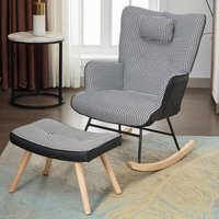 Okwish - Schaukelstuhl mit Seitentasche, hochelastisches Schaumstoffkissen mit Fußstütze und Kopfstütze, Wohnzimmersessel, Weiß und Schwarz Okwish - Schaukelstuhl mit Seitentasche, hochelastisches Schaumstoffkissen mit Fußstütze und Kopfstütze, Wohnzimmersessel, Weiß und Schwarz von OKWISH