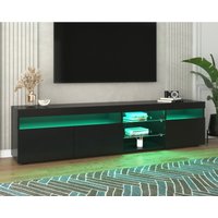 Schwarz moderner TV-Schrank, helles Panel, variable LED-Beleuchtung, Wohn- und Esszimmer 180cm Okwish Schwarz von OKWISH