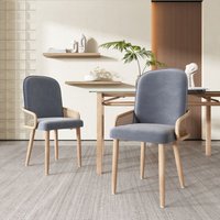 Set mit 2 Designer-Esszimmerstühlen aus Samt, Rattan, Wohnzimmer und Schlafzimmer mit vier Metallbeinen (Holzmaserungseffekt), grau von OKWISH