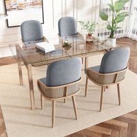 Set mit 4 Esszimmerstühlen aus Samt im Rattan-Design für Wohnzimmer und Schlafzimmer mit vier Metallbeinen (Holzmaserungseffekt), grau von OKWISH
