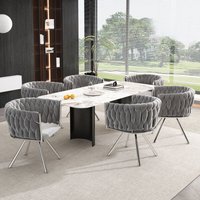 Set mit 6 Samt-Esszimmerstühlen, luxuriöser Drehstuhl für Wohnzimmer, Schlafzimmer, Freizeit-Drehstuhl mit vier Stützbeinen aus Metall, Grau + Silber Set mit 6 Samt-Esszimmerstühlen, luxuriöser Drehstuhl für Wohnzimmer, Schlafzimmer, Freizeit-Drehstuhl mit vier Stützbeinen aus Metall, Grau + Silber von OKWISH