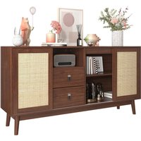 Sideboard mit 3 Schiebetüren aus echtem Rattan und 2 Schubladen, 155x38x80 cm, atmungsaktiv, stabil und vielseitig einsetzbar von OKWISH