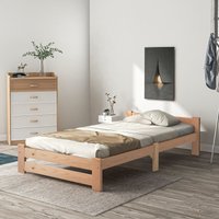 Solide Massivholzbett Futonbett Massivholz Natur Bett aus mit Kopfteil und Lattenrost , Natur (200x90cm) OKWISH - Grau von OKWISH