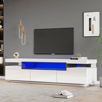 Stilvoller glänzender TV-Ständer 160 x 39 x 42 cm – Weiß mit 16-Farben-LED-Beleuchtung – Platz für 70–79-Zoll-Fernseher – inklusive 3 Schubladen, Stilvoller glänzender TV-Ständer 160 x 39 x 42 cm – Weiß mit 16-Farben-LED-Beleuchtung – Platz für 70–79-Zoll-Fernseher – inklusive 3 Schubladen, von OKWISH