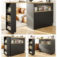 Um 360° drehbare Essbar (Hauptkörper 90 x 45 x 100 cm), einfaches und modernes weißes multifunktionales Drehbuffet mit Regalen und Changhong-Glas, von OKWISH