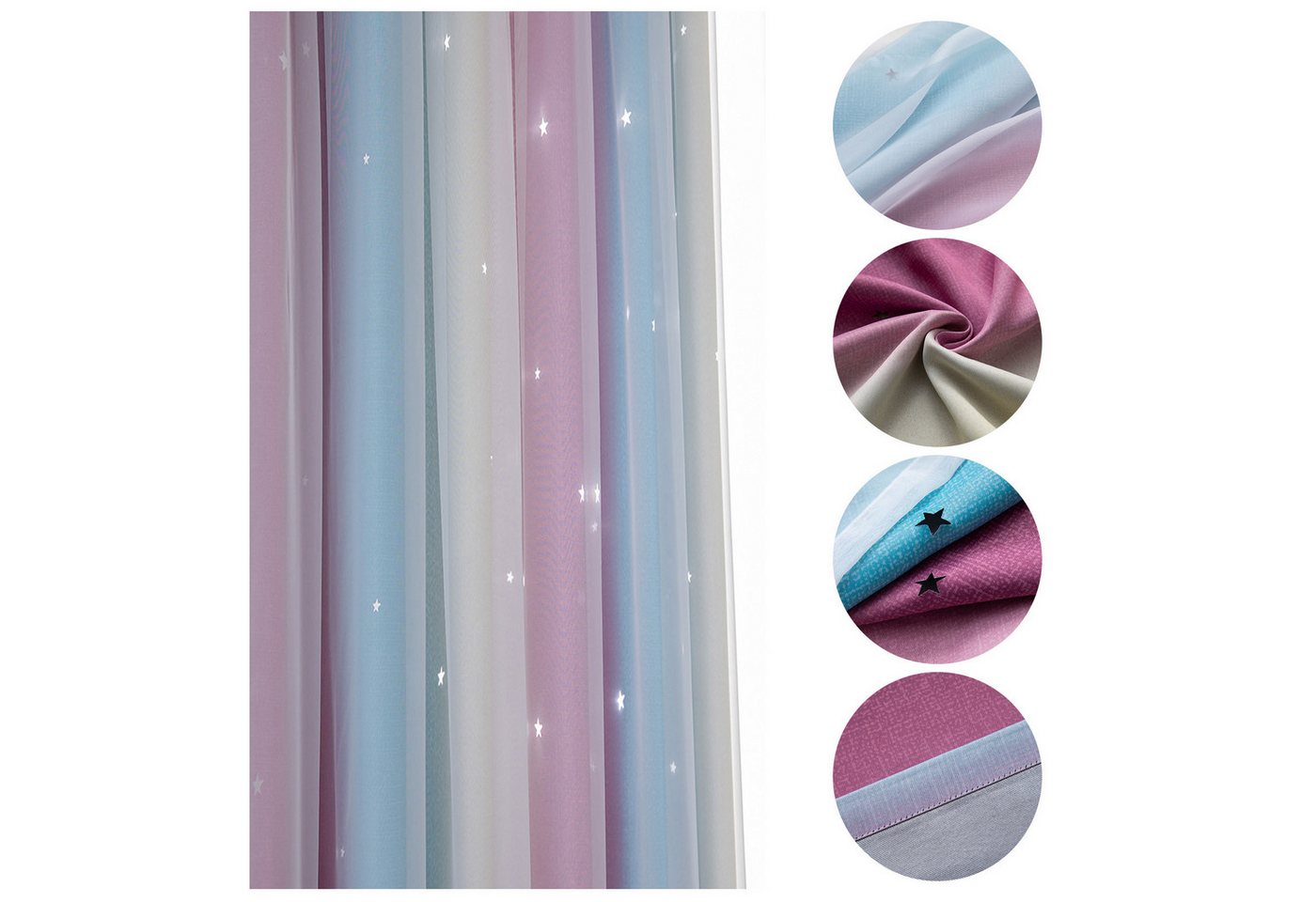 OKWISH Verdunkelungsvorhang 2er Set Curtains Farbverlauf Vorhänge Tüllvorhänge Set, Ösen (2 St), verdunkelnd, Polyester, Schlafzimmer Thermovorhang Ösen Wärmeisolierend gegen Kälte Blickdicht von OKWISH