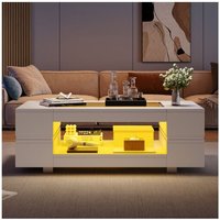 Weiß glänzender quadratischer Couchtisch, Wohnzimmertisch, Sofatisch mit LED-Beleuchtung, für Wohnzimmer und Büro, 100x50x35 cm von OKWISH