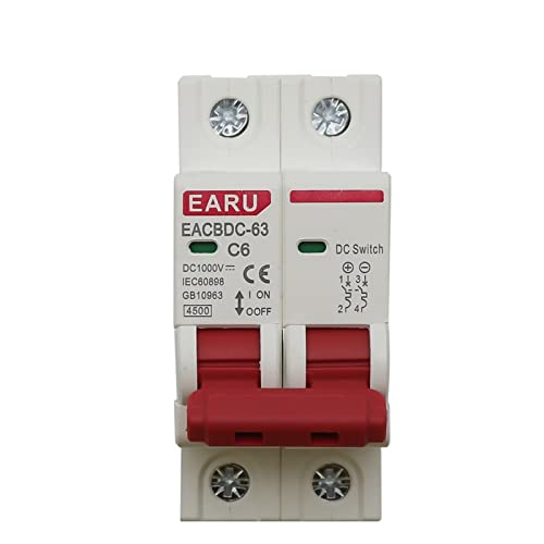 1 Stück DC 1000 V Solar-Mini-Leistungsschalter Überlastschutzschalter 6A-63A 2P DC1000V Photovoltaik MCB PV (Größe: DC 2P, Farbe: 6A)(6a) von OKYIE