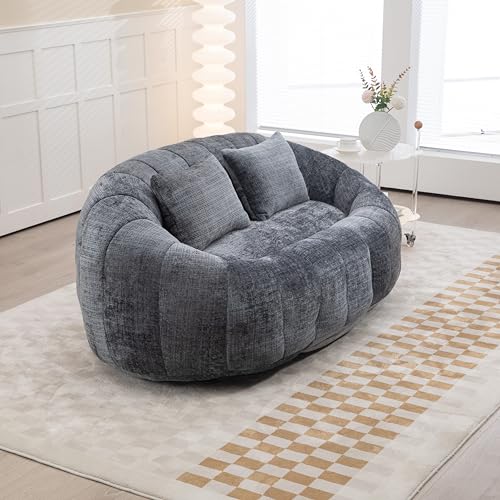 OKYION Bean Bag Sofa Bequemer Sitzsack mit hoher Rückenlehne Robuster Lounger für Erwachsene und Kinder Weicher Bodensessel für Indoor und Outdoor Grauer Chenille Sitzsack von OKYION