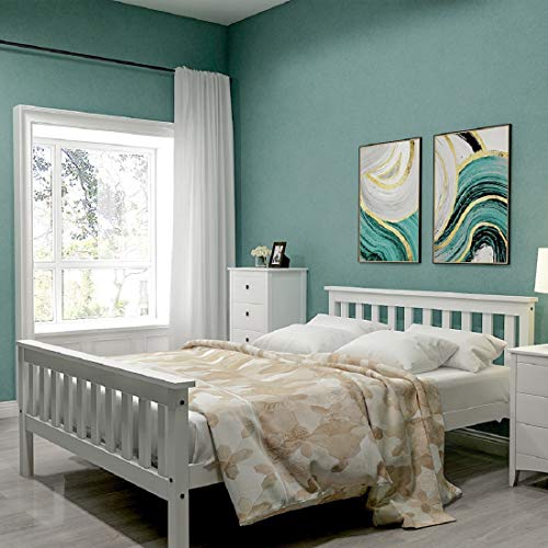 OKYION Doppelbett 140x200 cm Massivholzbett Weiß – Bettgestell aus Kiefer mit Lattenrost, Jugendbett Kinderbett für Erwachsene, Minimalistisches Holzbett ohne Matratze von OKYION