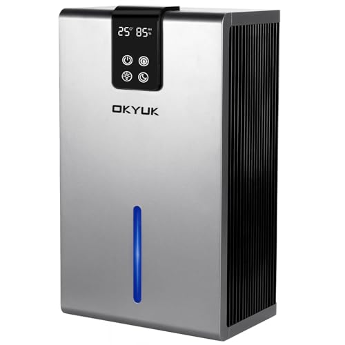 Luftentfeuchter Elektrisch 2700ml, Luftentfeuchter für Zuhause mit automatischer Abschaltung, 7-Farben-LED-Licht, ideal für Wohnmobil, Badezimmer, Schlafzimmer,Keller (Grau) von OKYUK