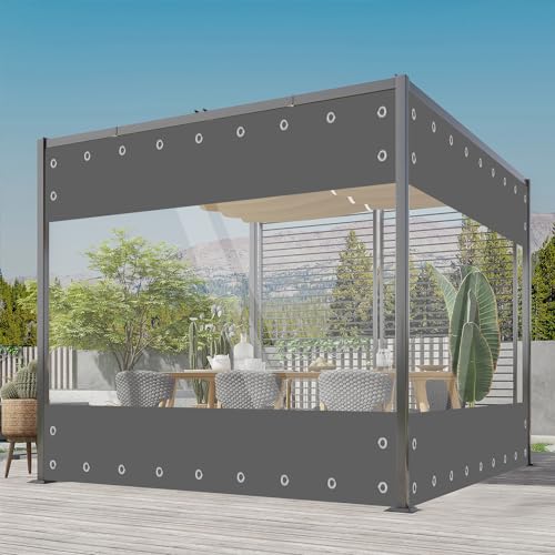 OKYUK Abdeckplane Wasserdicht für den Außenbereich, Transparente PVC Plane mit ösen, 0,55 mm Dick, UV-Beständig, Abdeckplane mit Verstärkten Ecken, Anpassbare Größe (Grau, Höhe 2,4 m * Breite 4,5 m) von OKYUK