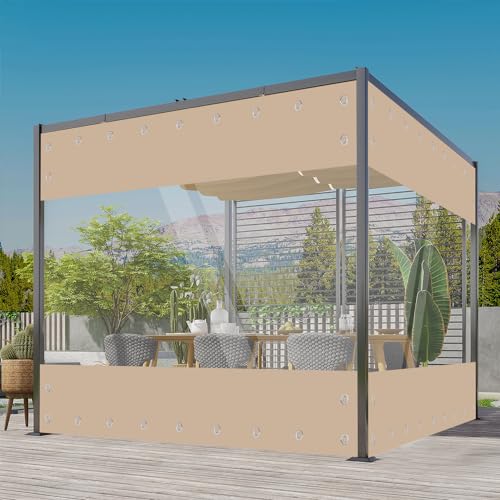 OKYUK Abdeckplane Wasserdicht für den Außenbereich, Transparente PVC Plane mit ösen, 0,55 mm Dick, UV-Beständig, Abdeckplane mit Verstärkten Ecken, Anpassbare Größe (Khaki, Höhe 2,4 m * Breite 2,1 m) von OKYUK