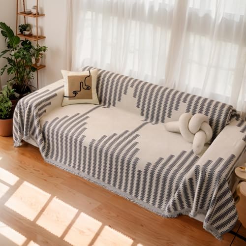 OKYUK Boho-Chenille-Sofabezug, 2-/3-/4-Sitzer- und Ecksofa, waschbar, Quasten-Design, haustierfreundlich, atmungsaktiv, Ganzjahres-Mehrzweck, Wohnzimmermöbelschutz (Boho-Grau, Größe XXL (180 x 340 cm) OKYUK Boho-Chenille-Sofabezug, 2-/3-/4-Sitzer- und Ecksofa, waschbar, Quasten-Design, haustierfreundlich, atmungsaktiv, Ganzjahres-Mehrzweck, Wohnzimmermöbelschutz (Boho-Grau, Größe XXL (180 x 340 cm) von OKYUK