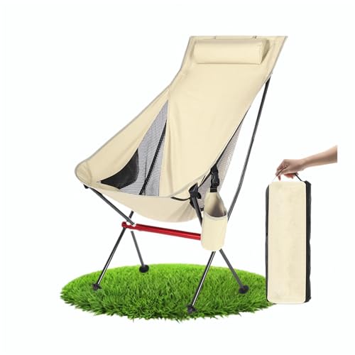 OKYUK Campingstuhl Faltbar,Campingstuhl mit Kopfstütze und Einer abnehmbaren Bechertasche und Einer Aufbewahrungstasche, Strandstuhl, Wander，Angelstuhl ，Campingstühle für Erwachsene(Breit Beige) von OKYUK