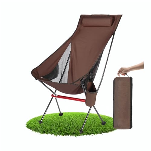 OKYUK Campingstuhl Faltbar ， Campingstuhl mit Kopfstütze und Einer abnehmbaren Bechertasche und Einer Aufbewahrungstasche, Strandstuhl, Wander，Angelstuhl ，Campingstühle für Erwachsene(Breit Kaffee) von OKYUK