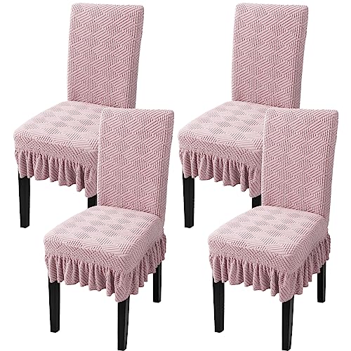 OKYUK Chair Cover, 2023 New Knitted Dining Chair Covers Set of 2/4/35 with Skirt, Elastic Chair Protector, Removable and Washable, Suitable for Restaurant Wedding Party Decoration von OKYUK