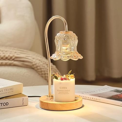 OKYUK Dimmbare Metallkerzenlampe mit 2 Glühbirne Kerzenwärmer Lampe kompatibel mit Glaskerzen, Vintage-Kerzenlampe, dimmbar, für Duftwachs (Blumen Timer) von OKYUK