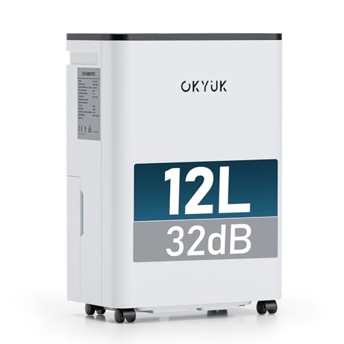 OKYUK Luftentfeuchter Elektrisch 12L mit Digitaler Luftfeuchtigkeitsanzeige, Luftentfeuchter für Zuhause 40m² mit automatischer Abschaltung, ideal für Wohnmobil, Badezimmer, Keller (12L Weiß) von OKYUK