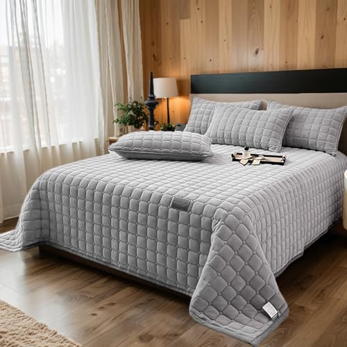 OKYUK Luxus-Samt-Bettwäsche-Set, Tagesdecke, Stepp-Bettwäsche-Set, Bettüberwurf oder Sofaüberwurf,mit 2 passenden Kissenbezügen, für alle Jahreszeiten （Hellgrau，230 * 250cm von OKYUK