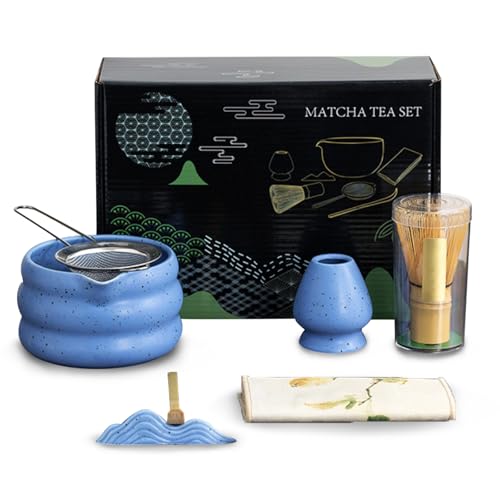 OKYUK Matcha Set-Premium Matcha Tee Set mit Zubehör für die traditionelle Matcha-Zeremonie Inklusive Matcha Bowl, Matcha Besen, Matcha Sieb und mehr-Perfekt für zeremonieller Qualität (Blau) von OKYUK