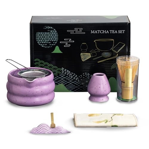 OKYUK Matcha Set-Premium Matcha Tee Set mit Zubehör für die traditionelle Matcha-Zeremonie Inklusive Matcha Bowl, Matcha Besen, Matcha Sieb und mehr-Perfekt für zeremonieller Qualität (Lila) von OKYUK