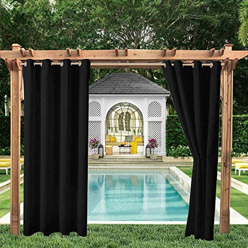 OKYUK Outdoor Vorhänge Wasserdicht, Outdoor Verdunkelungsvorhang mit Ösen, Wasserdicht Sichtschutz Sonnenschutz für Balkon Terrasse Veranda Pergola Gartenlaube 132 * 238cm(Schwarz, 1 Stücke) von OKYUK