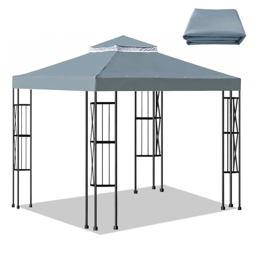 OKYUK Pavillon Ersatzdach 3x3 Wasserdicht, mit atmungsaktivem Netz, 10x10ft Doppelte Ersatzdach für Gartenpavillon, für alle Jahreszeiten ideal Pavillon Partyzelt, Sonnenschutz Gartenpavillon (Grau) OKYUK Pavillon Ersatzdach 3x3 Wasserdicht, mit atmungsaktivem Netz, 10x10ft Doppelte Ersatzdach für Gartenpavillon, für alle Jahreszeiten ideal Pavillon Partyzelt, Sonnenschutz Gartenpavillon (Grau) von OKYUK