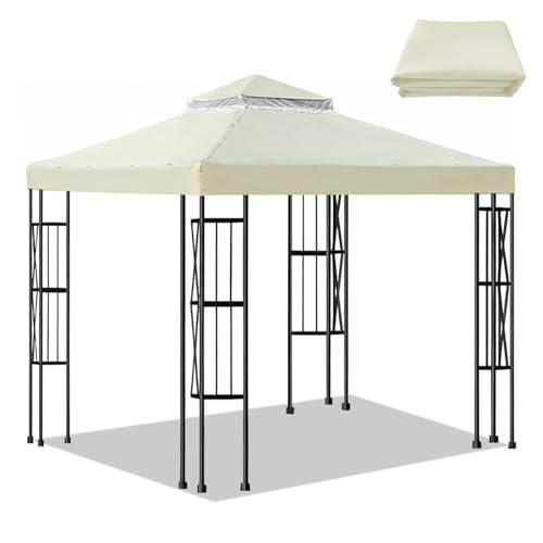 OKYUK Pavillon Ersatzdach 3x3 Wasserdicht, mit atmungsaktivem Netz, 10x10ft Doppelte Ersatzdach für Gartenpavillon, für alle Jahreszeiten ideal Pavillon Partyzelt, Sonnenschutz Gartenpavillon (Beige) OKYUK Pavillon Ersatzdach 3x3 Wasserdicht, mit atmungsaktivem Netz, 10x10ft Doppelte Ersatzdach für Gartenpavillon, für alle Jahreszeiten ideal Pavillon Partyzelt, Sonnenschutz Gartenpavillon (Beige) von OKYUK