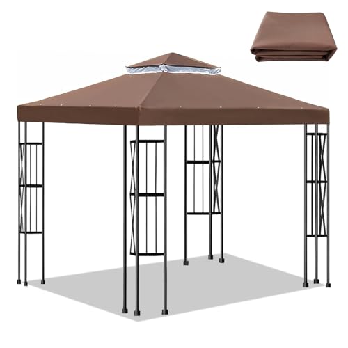OKYUK Pavillon Ersatzdach 3x3 Wasserdicht, mit atmungsaktivem Netz, 10x10ft Doppelte Ersatzdach für Gartenpavillon, für alle Jahreszeiten ideal Pavillon Partyzelt, Sonnenschutz Gartenpavillon (Kaffee) OKYUK Pavillon Ersatzdach 3x3 Wasserdicht, mit atmungsaktivem Netz, 10x10ft Doppelte Ersatzdach für Gartenpavillon, für alle Jahreszeiten ideal Pavillon Partyzelt, Sonnenschutz Gartenpavillon (Kaffee) von OKYUK